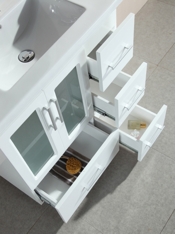 Bathroom Vanity Frosted Glass Doors with Multiple Side Storage Drawers