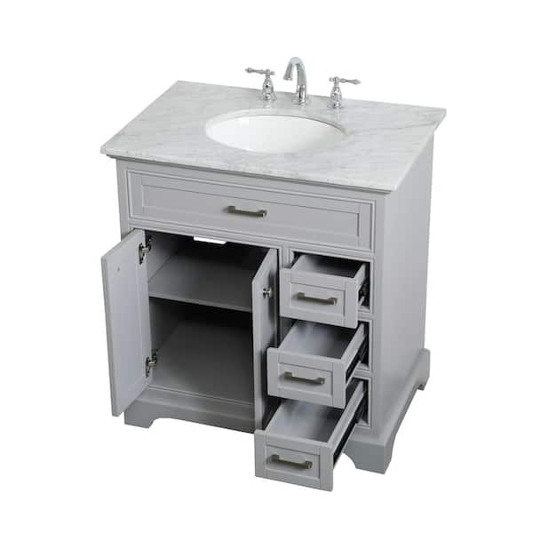 Bathroom Vanity Grey Asymmetrical Storage with Carrara Stone Top