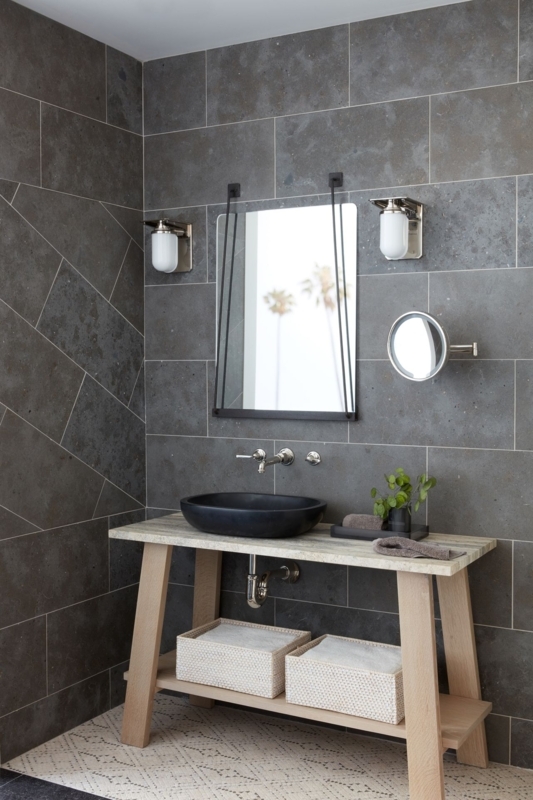 Bathroom Vanity Light Wood Console Matte Black Vessel Sink