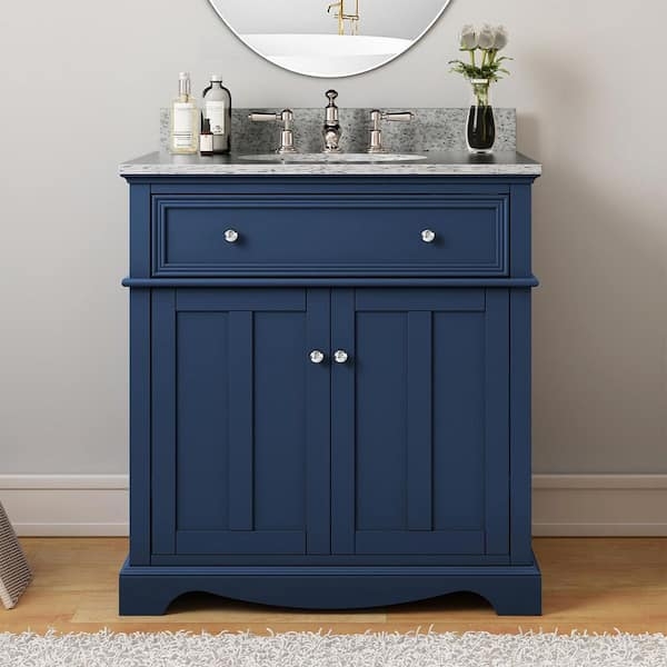 Bathroom Vanity Navy Blue Shaker Style with Grey Granite Top