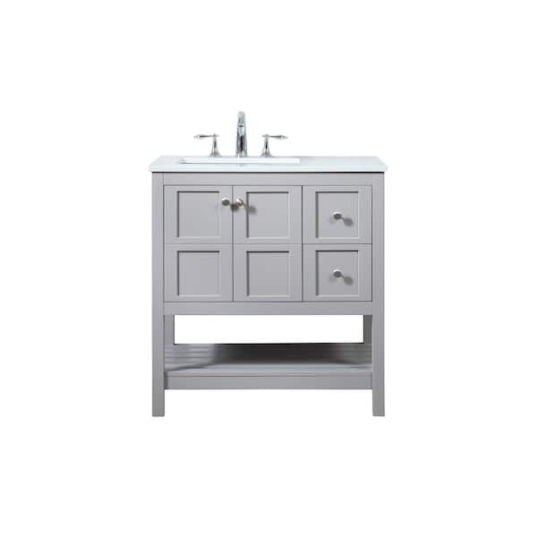 Bathroom Vanity Recessed Panel Doors with Open Bottom Shelf Storage