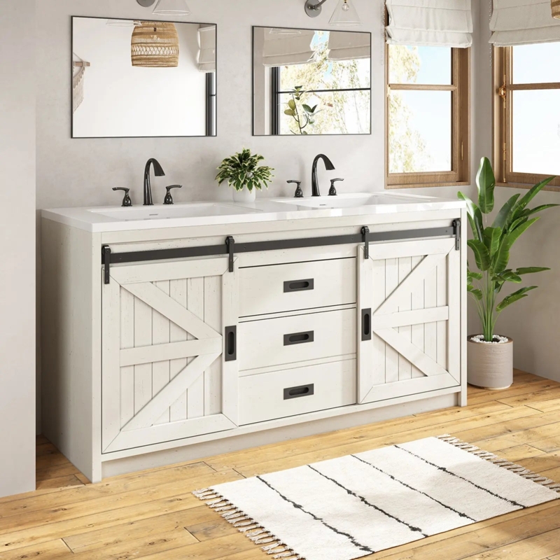 Bathroom Vanity Sliding Barn Doors X-Brace Design Double Basin