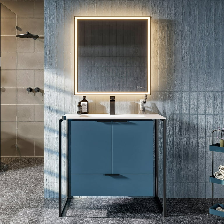 Bathroom Vanity Teal Industrial Style with Black Metallic Legs