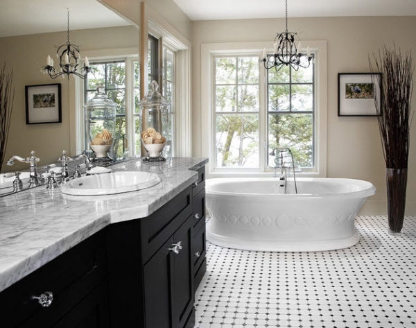 Bathroom Vanity: Traditional Cabinetry & Marble Countertop