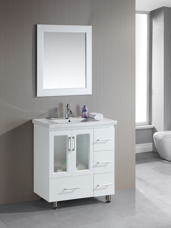 Bathroom Vanity with Metal Cylinder Legs and Frosted Glass