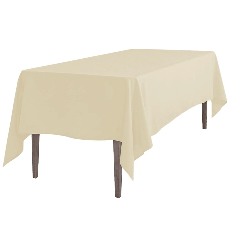 Beige Polyester Tablecloth, Matte Finish Seamless Rectangular