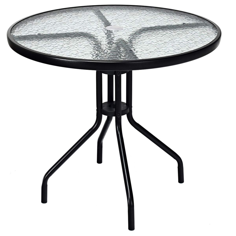 Bistro Table Black Water Wave Glass with Umbrella Hole Compact