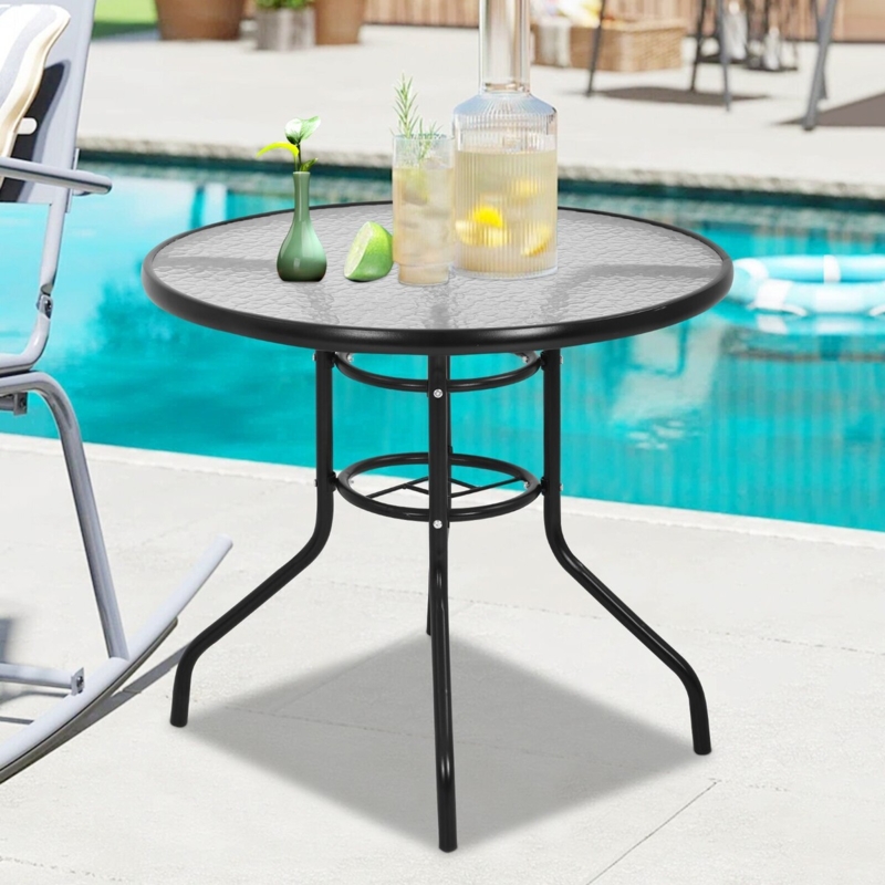 Bistro Table Round Textured Glass with Curved Splayed Legs