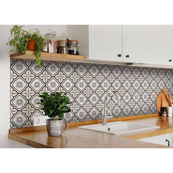 Black And Grey Medallion Backsplash Tile Peel And Stick Bohemian