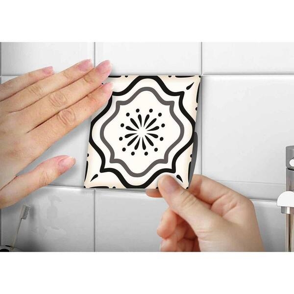 Black And White Floral Medallion Peel And Stick Tile Decals