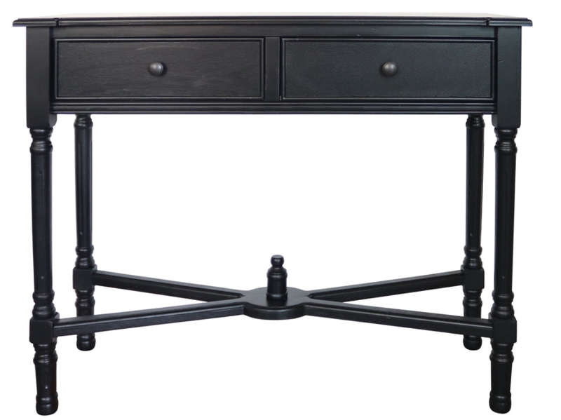 Black Console Table featuring Traditional Turned Legs and Storage