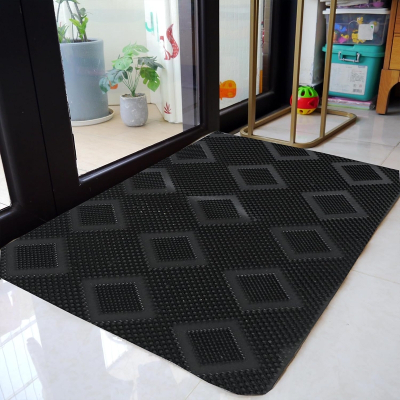 Black Door Mat Raised Diamond Texture Waterproof PVC