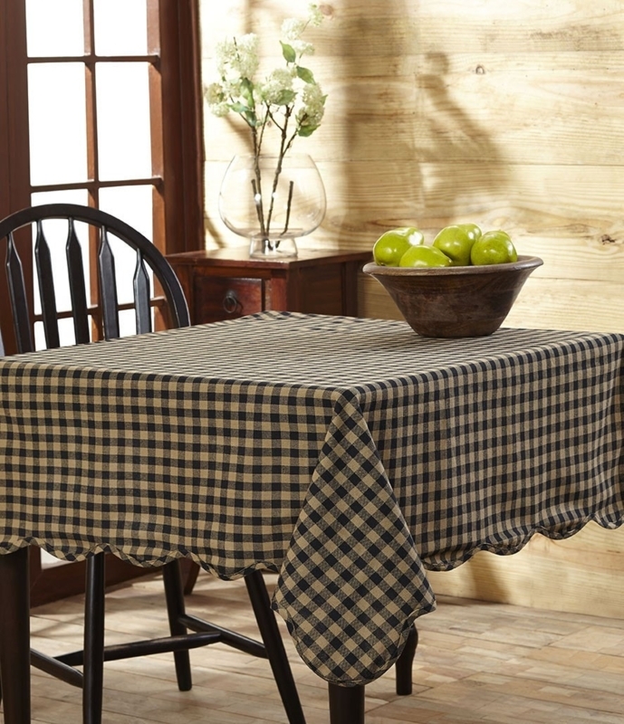 Black Gingham Tablecloth featuring Rustic Scalloped Edges