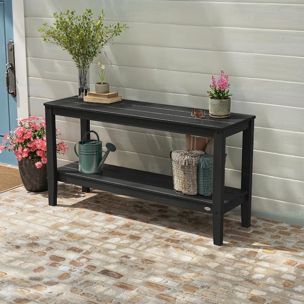 Black Outdoor Console Table Matte Slatted Modern Farmhouse