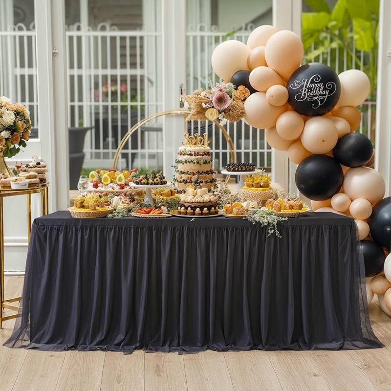 Black Tulle Tablecloth Pleated Skirt Floor Length Tutu Style Glam