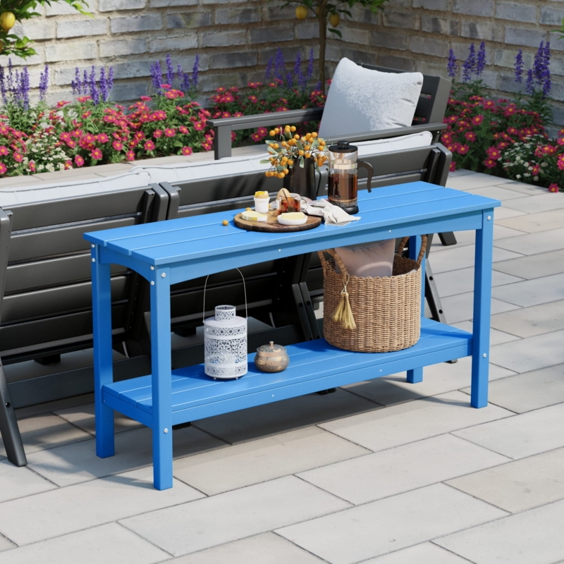 Blue Composite Outdoor Console Table Slatted Two-Tier