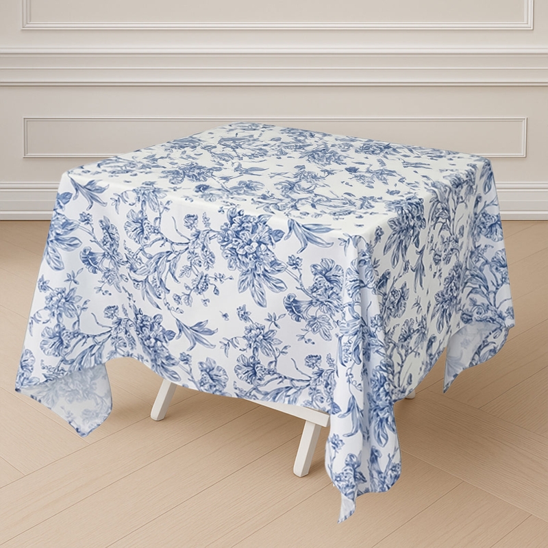 Blue Toile Pattern Square Tablecloth French Country Traditional