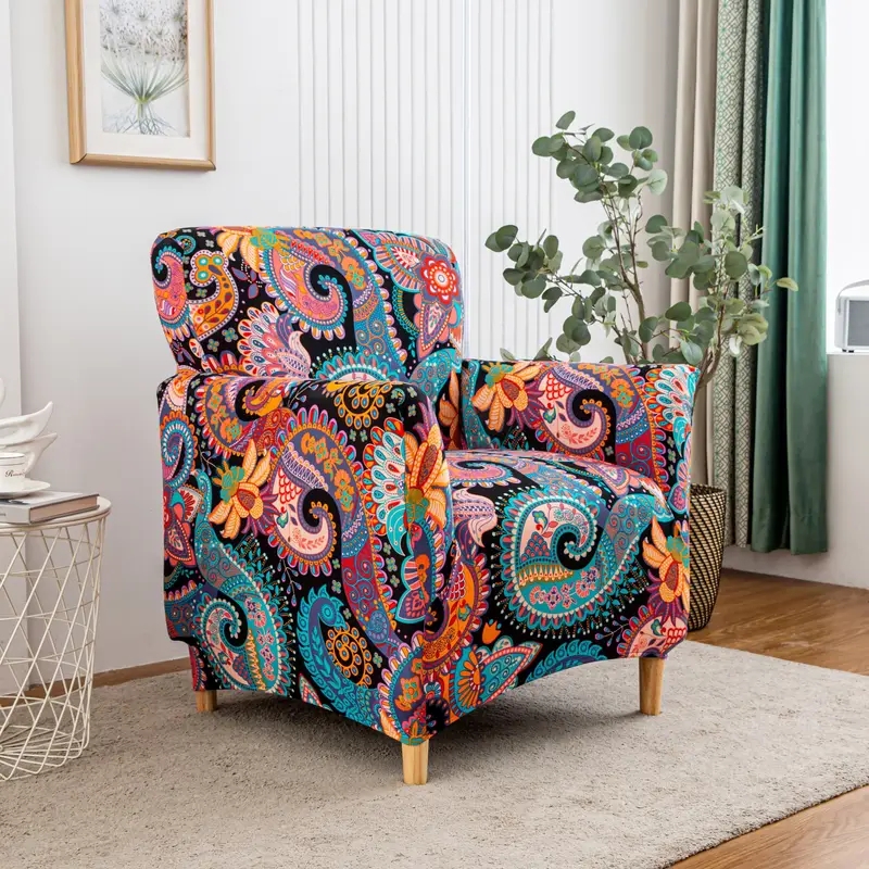 Bold Paisley Armchair Slipcover Maximalist Vibrant Multi Color