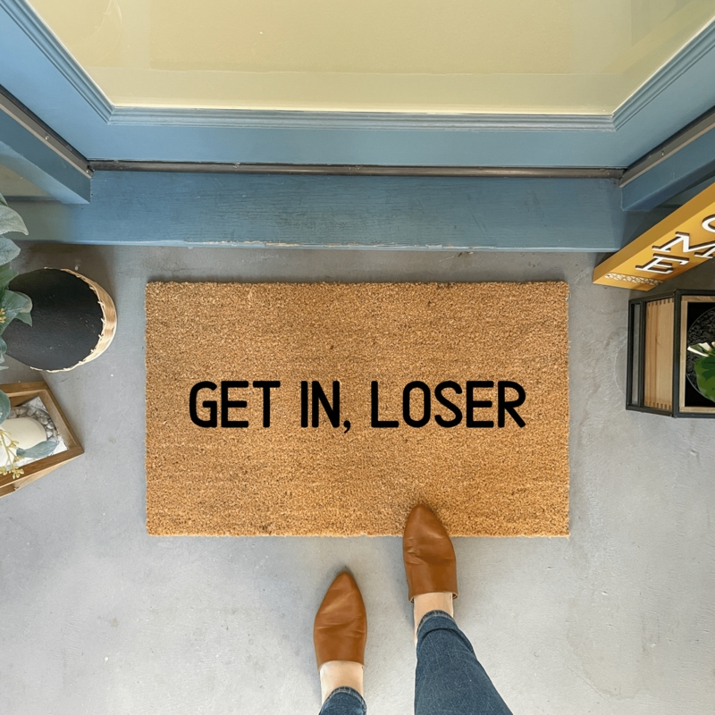 Bold Typography Coir Doormat & Humorous Quote Design Idea