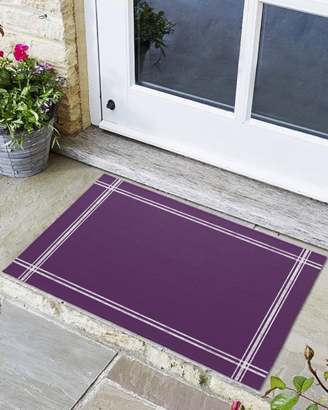 Bordered Door Mat Triple White Lines Low Profile Minimalist