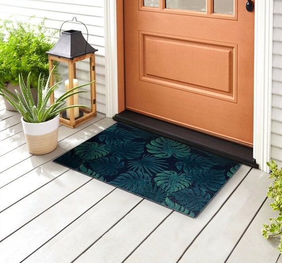 Botanical Print Doormat, Tropical Style for Colorful Front Door. (65)