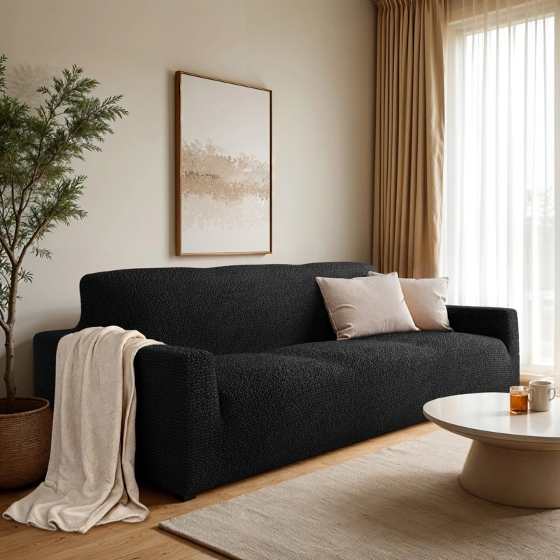 Boucle Texture Sofa Slipcover Charcoal Nubby Woven