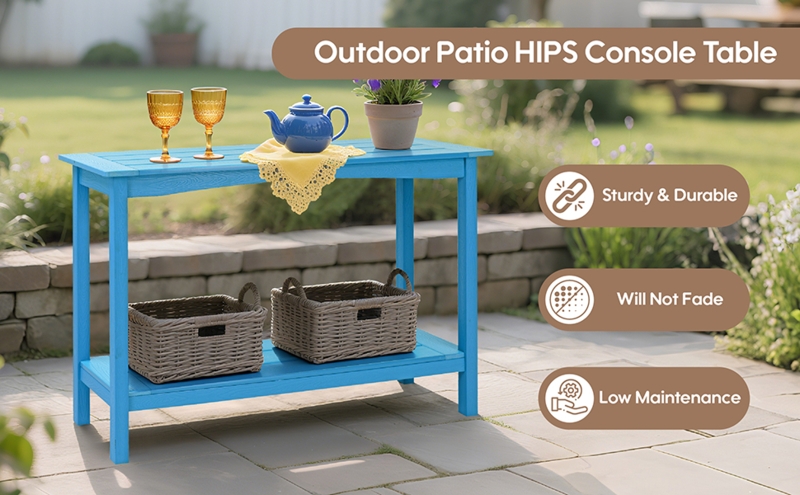 Bright Blue Console Table Slatted Top Two Tier Patio