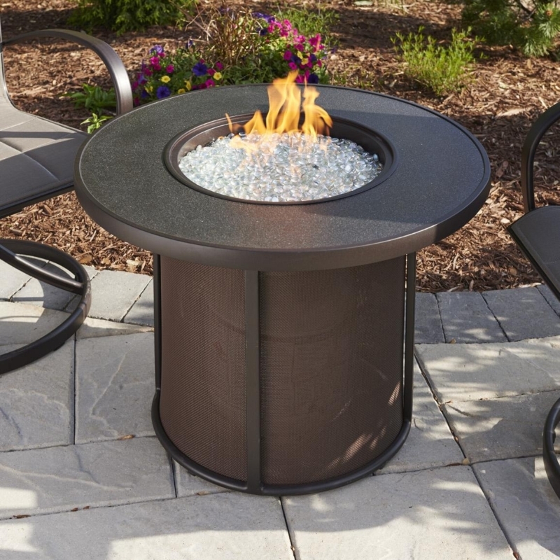 Bronze Fire Pit Table Round Mesh Base Crystal Burner