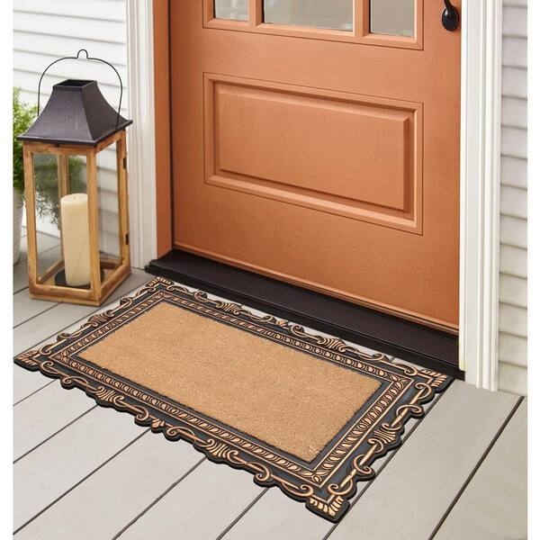 Bronze Scrollwork Doormat with Scalloped Edge, Coir Insert