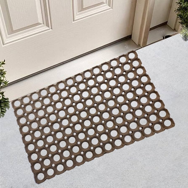 Brown Door Mat Open Hole Design Honeycomb Grid Utilitarian Drainage