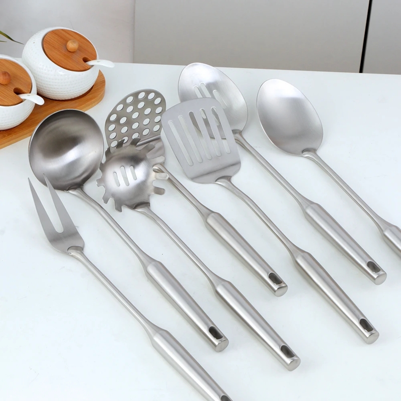 Brushed Seven-Piece Kitchen Utensil Set, Cylindrical Handles