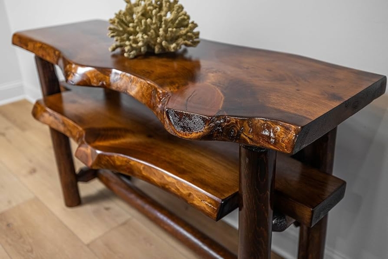 Cabin Style Log Console Table Two-Tier Storage