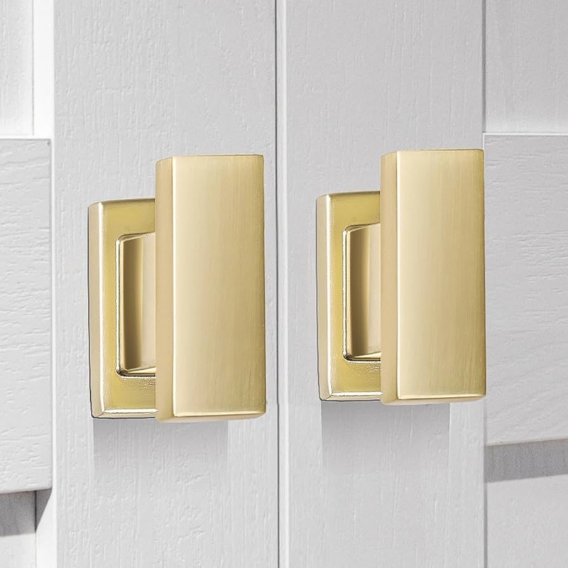 Cabinet Knobs Rectangular Brushed Gold White Paneling