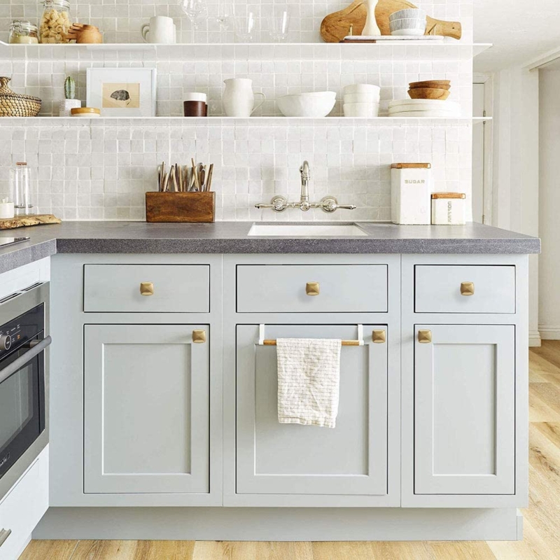 Cabinet Knobs Square Gold Light Gray Shaker Kitchen