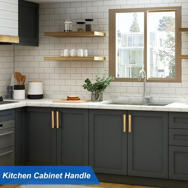 Cabinet Pulls Brushed Brass Bar Charcoal Grey Shaker