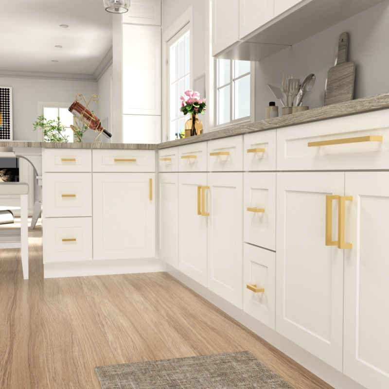 Cabinet Pulls Brushed Gold T-Bar White Shaker Kitchen