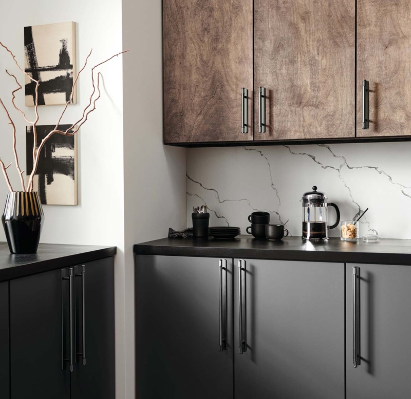 Cabinet Pulls Elongated Matte Black Vertical Two Tone Kitchen Design