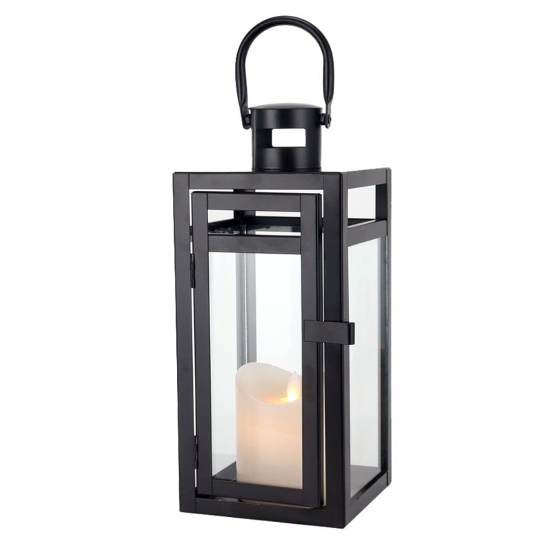 Candle Lantern Rectangular Metal Glass Flameless Candle Included
