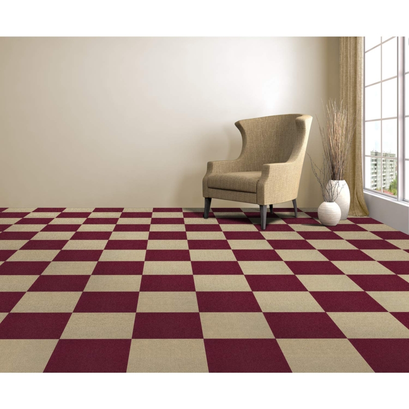 Carpet Tile Burgundy Checkered Pattern Modular Squares