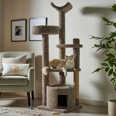 Cat Tower With Crescent Perch & Speckled Brown Carpet