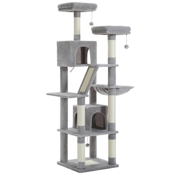 Cat Tower with Dual Condos, Integrated Hammock, and Plush Perches