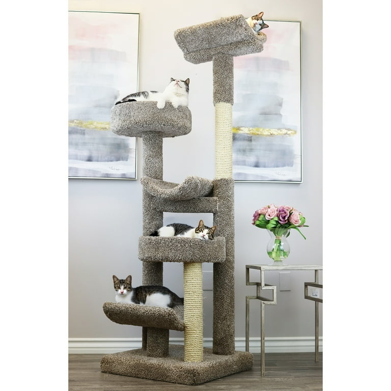 Cat Tree 72-Inch Height Multi-Cat Capacity Grey Carpet