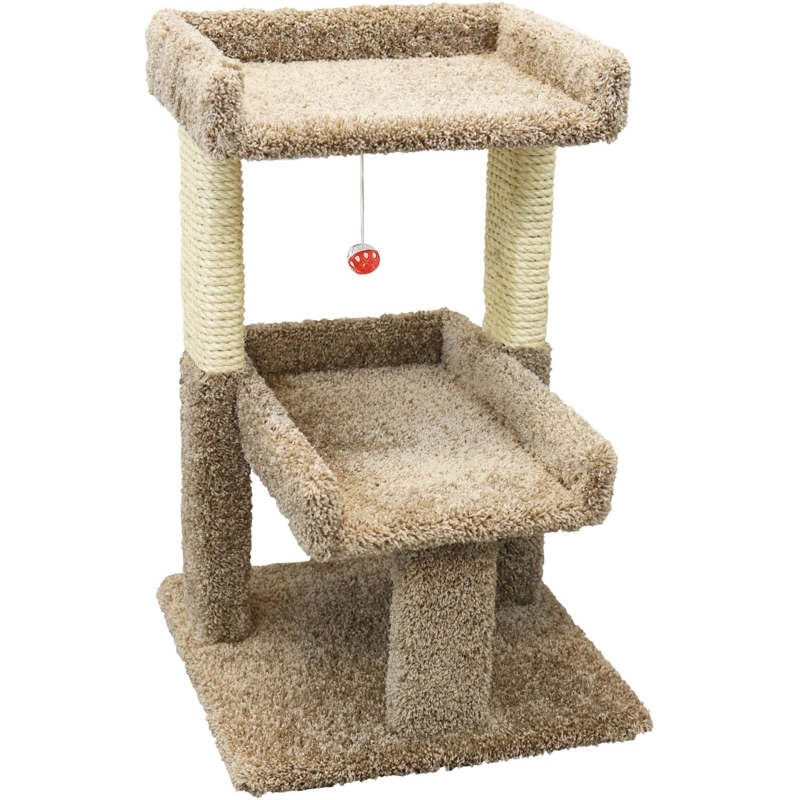 Cat Tree Beige & Brown Two-Tier Perch Raised Platform Edges Sisal
