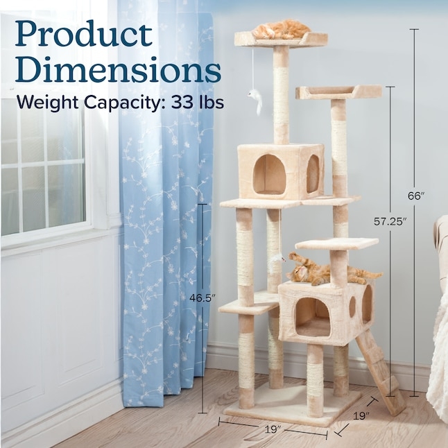 Cat Tree Beige Plush Integrated Ladder Multi-Level Condo Sisal Posts