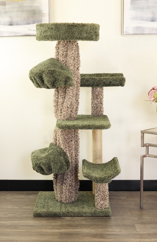 Cat Tree Branch Like Silhouette Shaggy Carpet Earthy Tones