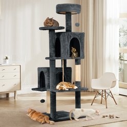 Cat Tree Charcoal Plush Cubby House Multi Tier Layout