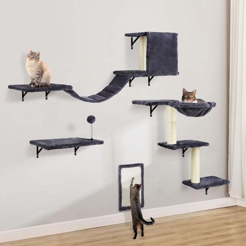 Cat Tree Charcoal Plush Modular Arrangement Bridge Sisal Posts