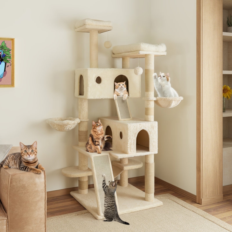 Cat Tree Double Condos Side Hammock Integrated Ramp