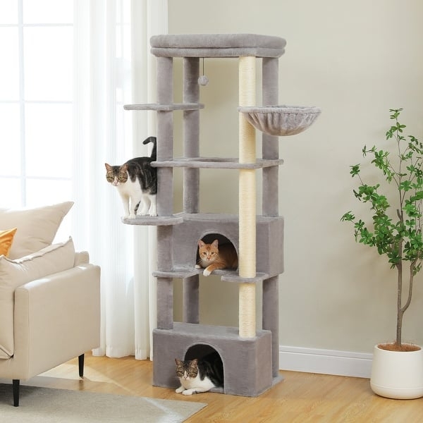 Cat Tree Extra Large Top Perch Light Gray Plush Dual Condos