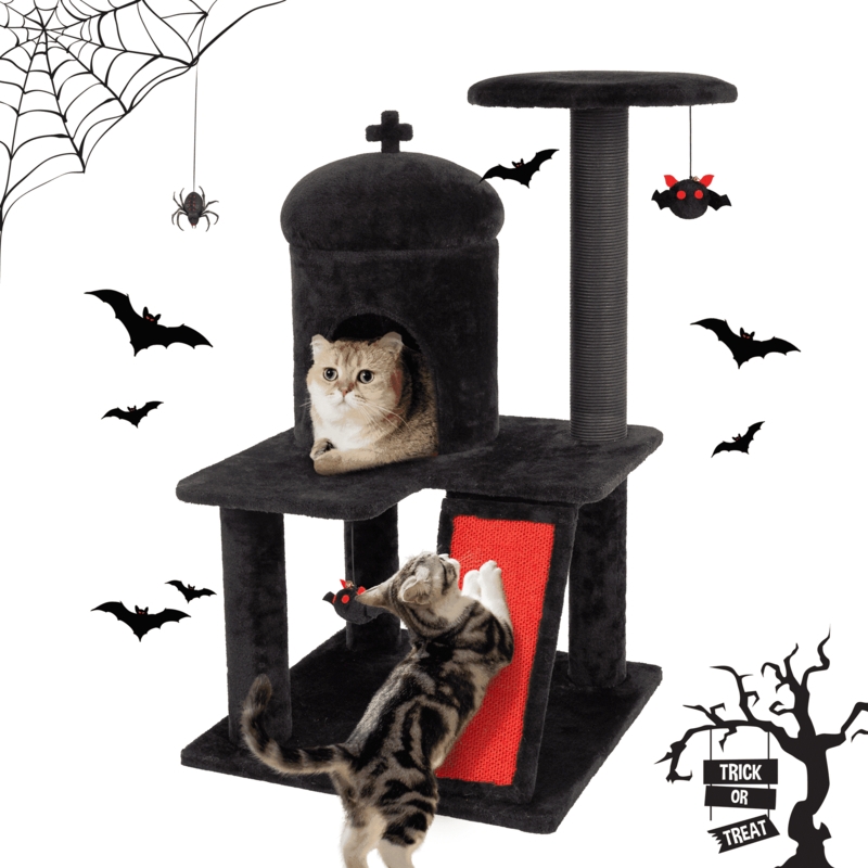 Cat Tree Gothic Dome Red Scratching Ramp Black Plush